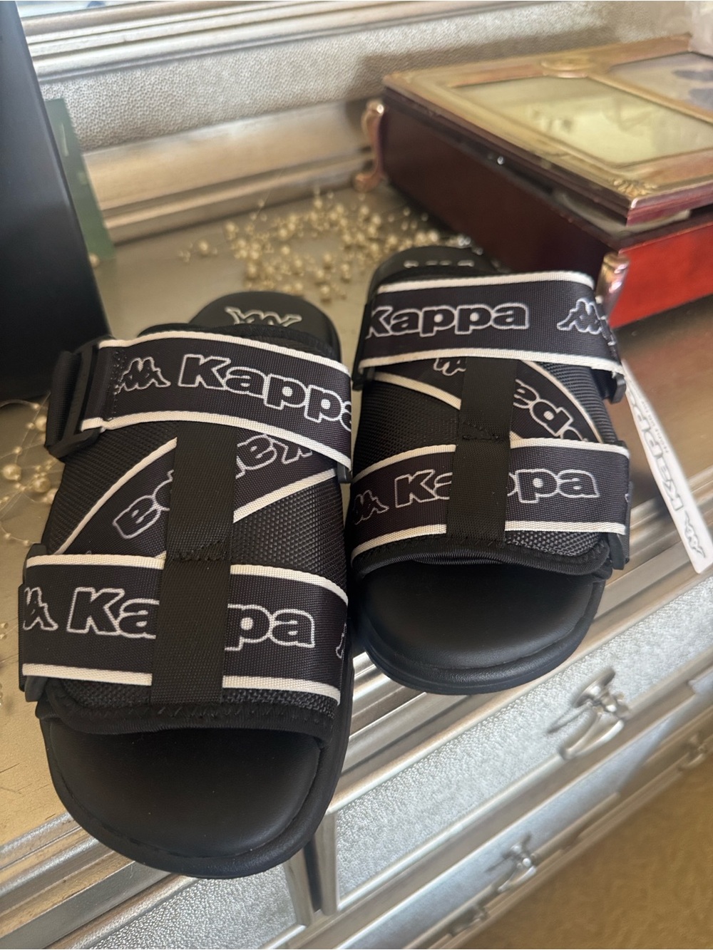 Kappa Black Logo Unisex Strap Slides